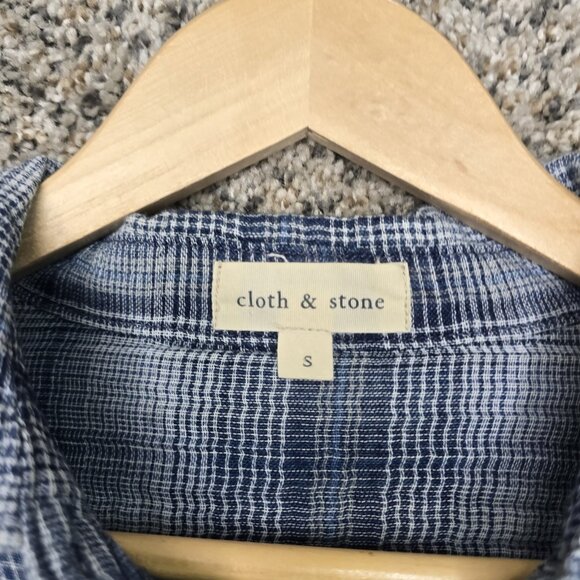 Cloth & Stone Top Womens Small Blue Plaid Button Up Fringe Casual Ladies - Picture 6 of 7